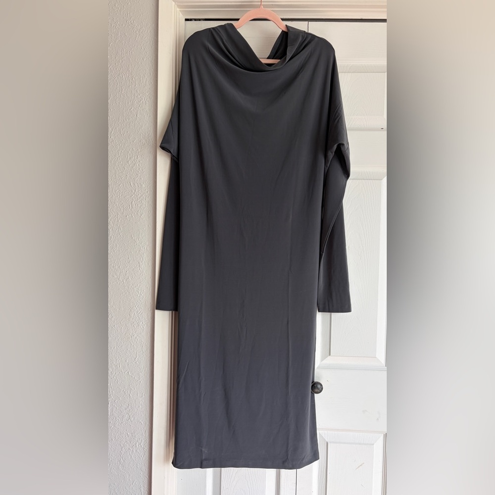 Vintage Norma Kamali Charcoal Gray Timeless Long Sleeve Midi Maria Dress